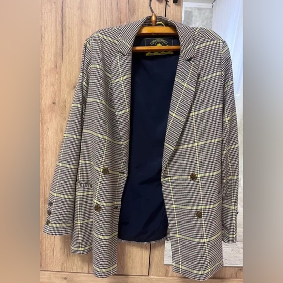 Scotch & Soda Plaid Double Breasted Blazer Brown Yellow Women’s Small NWOT - Picture 1 of 9